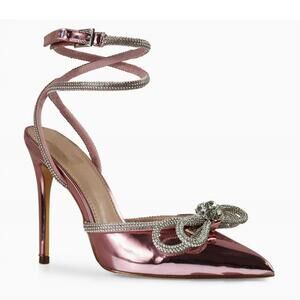 NEW LILIANA women's pointy toe bow tie ankle strap pumps in pink